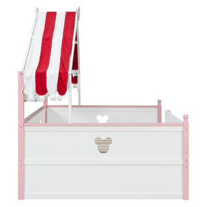 English Elm Twin House-Shaped Daybed with Canopy Tent Bookshelf and Trundle for Kids Bedroom Full White+Pink LP000430AAH