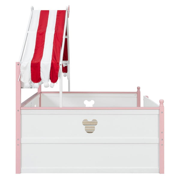 English Elm Twin House-Shaped Daybed with Canopy Tent Bookshelf and Trundle for Kids Bedroom Full White+Pink LP000430AAH
