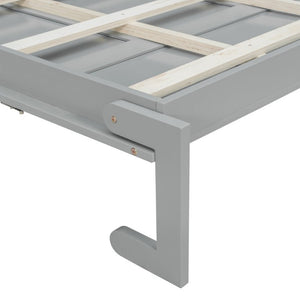 English Elm Full Size Murphy Wall Bed with LED Lighting Built-In Shelves and Drawers for Studio Rooms Gray LP000565AAE-2