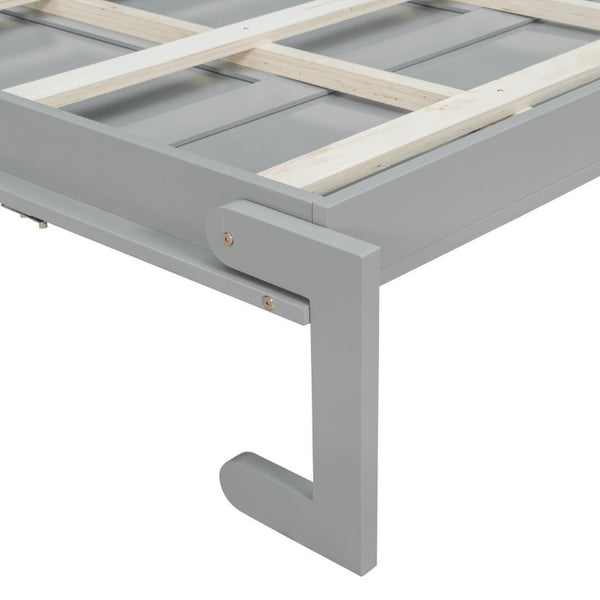 English Elm Full Size Murphy Wall Bed with LED Lighting Built-In Shelves and Drawers for Studio Rooms Gray LP000565AAE-2