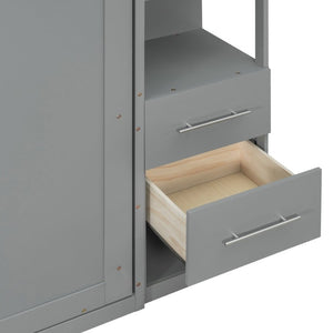 English Elm Full Size Murphy Wall Bed with LED Lighting Built-In Shelves and Drawers for Studio Rooms Gray LP000565AAE-2