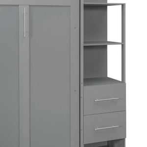 English Elm Full Size Murphy Wall Bed with LED Lighting Built-In Shelves and Drawers for Studio Rooms Gray LP000565AAE-2