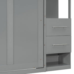 English Elm Full Size Murphy Wall Bed with LED Lighting Built-In Shelves and Drawers for Studio Rooms Gray LP000565AAE-2