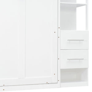 English Elm Full Size Murphy Wall Bed with LED Lighting Built-In Shelves and Drawers for Studio Rooms White LP000565AAK-2