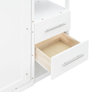 English Elm Full Size Murphy Wall Bed with LED Lighting Built-In Shelves and Drawers for Studio Rooms White LP000565AAK-2