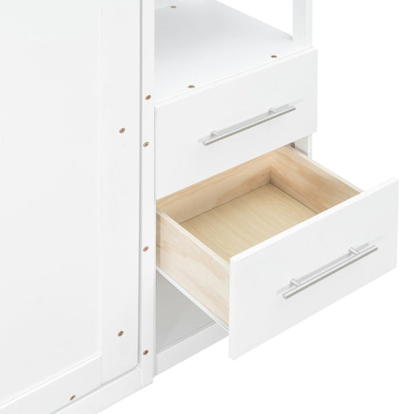 English Elm Full Size Murphy Wall Bed with LED Lighting Built-In Shelves and Drawers for Studio Rooms White LP000565AAK-2