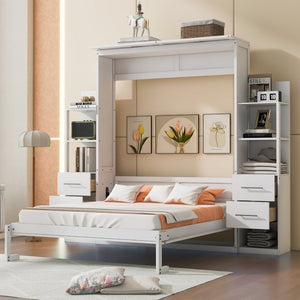 English Elm Queen Eco Solid Platform Bed Minimalist Low Profile Sustainable Frame for Modern Bedroom White Queen - A MDF+LVL LP000566AAK-5