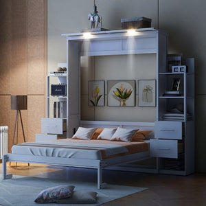 English Elm Queen Eco Solid Platform Bed Minimalist Low Profile Sustainable Frame for Modern Bedroom White Queen - A MDF+LVL LP000566AAK-5