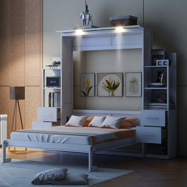 English Elm Queen Eco Solid Platform Bed Minimalist Low Profile Sustainable Frame for Modern Bedroom White Queen - A MDF+LVL LP000566AAK-5