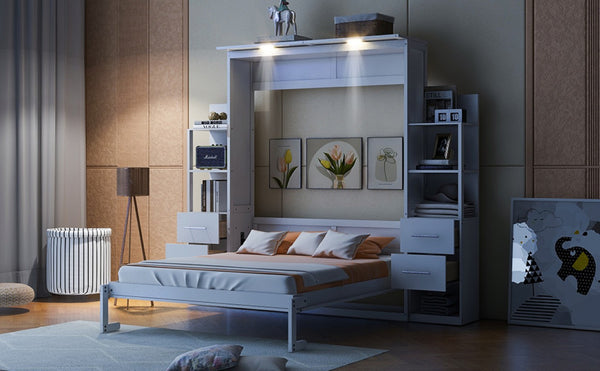 English Elm Queen Eco Solid Platform Bed Minimalist Low Profile Sustainable Frame for Modern Bedroom White Queen - A MDF+LVL LP000566AAK-5
