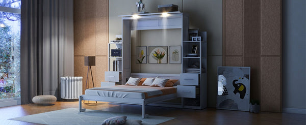 English Elm Queen Eco Solid Platform Bed Minimalist Low Profile Sustainable Frame for Modern Bedroom White Queen - A MDF+LVL LP000566AAK-5
