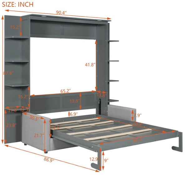 English Elm Queen Murphy Wall Bed with Integrated Sofa for Studio and Guest Room Spaces LP000591AAE-3