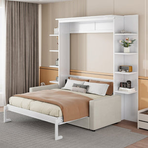 English Elm Queen Eco Solid Platform Bed Minimalist Low Profile Sustainable Frame for Modern Bedroom White Queen - B MDF+LVL LP000591AAK-3