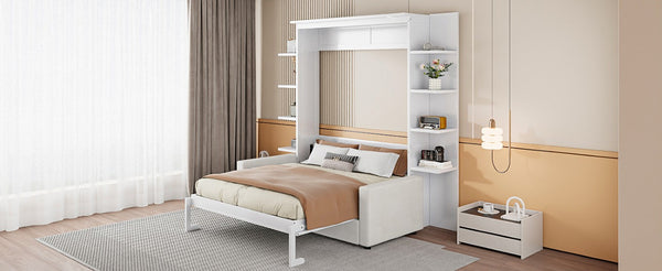 English Elm Queen Eco Solid Platform Bed Minimalist Low Profile Sustainable Frame for Modern Bedroom White Queen - B MDF+LVL LP000591AAK-3