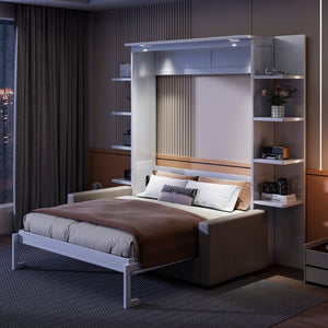 English Elm Queen Eco Solid Platform Bed Minimalist Low Profile Sustainable Frame for Modern Bedroom White Queen - B MDF+LVL LP000591AAK-3
