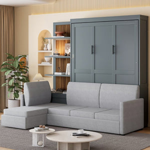 English Elm Queen Murphy Wall Bed with Linen Sofa and Shelving for Studio or Guest Room LP000592AAE-4