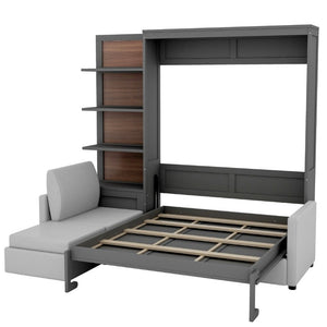 English Elm Queen Murphy Wall Bed with Linen Sofa and Shelving for Studio or Guest Room LP000592AAE-4