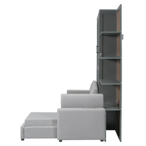 English Elm Queen Murphy Wall Bed with Linen Sofa and Shelving for Studio or Guest Room LP000592AAE-4
