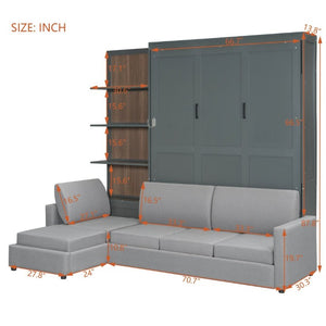 English Elm Queen Murphy Wall Bed with Linen Sofa and Shelving for Studio or Guest Room LP000592AAE-4
