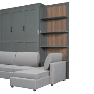 English Elm Queen Murphy Wall Bed with Linen Sofa and Shelving for Studio or Guest Room LP000592AAE-4