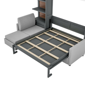 English Elm Queen Murphy Wall Bed with Linen Sofa and Shelving for Studio or Guest Room LP000592AAE-4