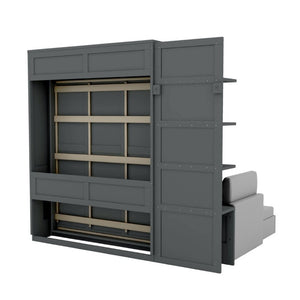 English Elm Queen Murphy Wall Bed with Linen Sofa and Shelving for Studio or Guest Room LP000592AAE-4