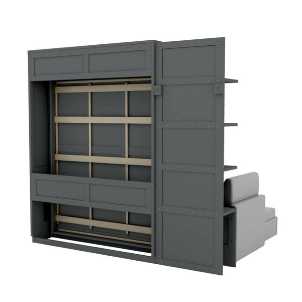 English Elm Queen Murphy Wall Bed with Linen Sofa and Shelving for Studio or Guest Room LP000592AAE-4