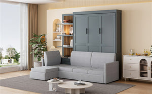 English Elm Queen Murphy Wall Bed with Linen Sofa and Shelving for Studio or Guest Room LP000592AAE-4