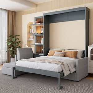 English Elm Queen Murphy Wall Bed with Linen Sofa and Shelving for Studio or Guest Room LP000592AAE-4