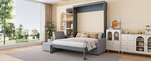 English Elm Queen Murphy Wall Bed with Linen Sofa and Shelving for Studio or Guest Room LP000592AAE-4