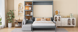 English Elm Queen Murphy Wall Bed with Linen Sofa and Shelving for Studio or Guest Room LP000592AAE-4