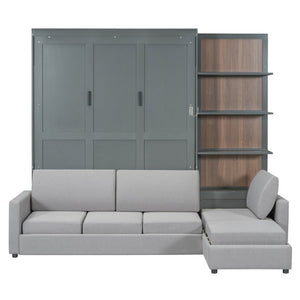 English Elm Queen Murphy Wall Bed with Linen Sofa and Shelving for Studio or Guest Room LP000592AAE-4