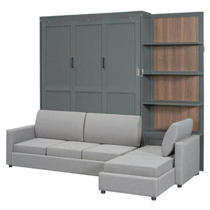 English Elm Queen Murphy Wall Bed with Linen Sofa and Shelving for Studio or Guest Room LP000592AAE-4