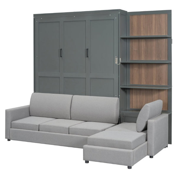 English Elm Queen Murphy Wall Bed with Linen Sofa and Shelving for Studio or Guest Room LP000592AAE-4