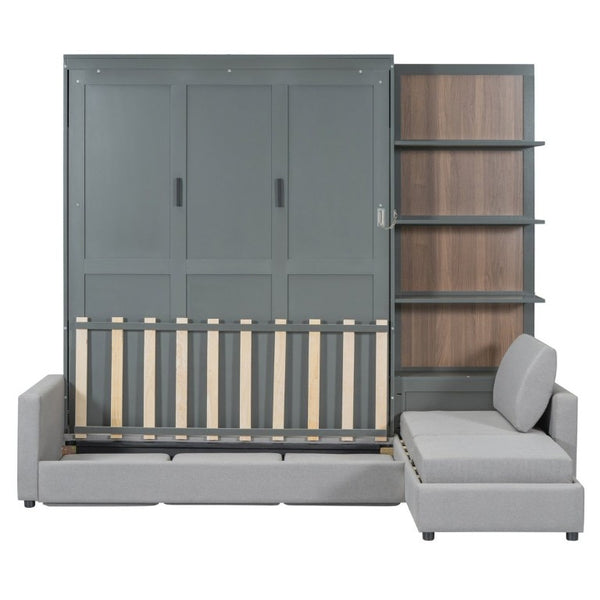 English Elm Queen Murphy Wall Bed with Linen Sofa and Shelving for Studio or Guest Room LP000592AAE-4