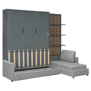 English Elm Queen Murphy Wall Bed with Linen Sofa and Shelving for Studio or Guest Room LP000592AAE-4