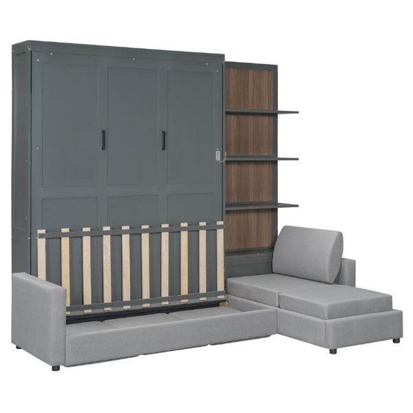 English Elm Queen Murphy Wall Bed with Linen Sofa and Shelving for Studio or Guest Room LP000592AAE-4