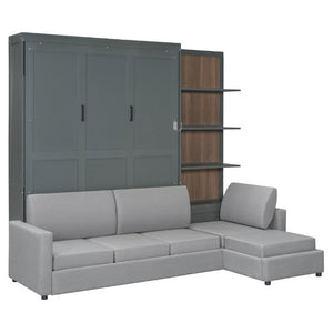 English Elm Queen Murphy Wall Bed with Linen Sofa and Shelving for Studio or Guest Room LP000592AAE-4