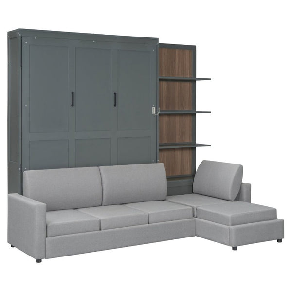 English Elm Queen Murphy Wall Bed with Linen Sofa and Shelving for Studio or Guest Room LP000592AAE-4