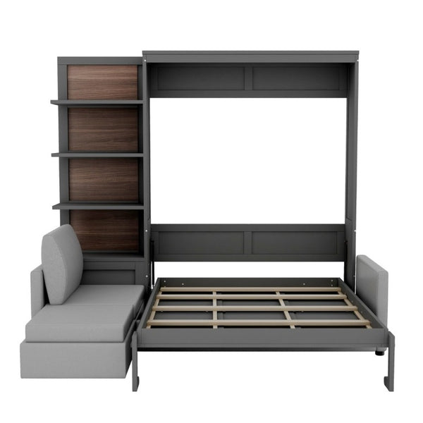 English Elm Queen Murphy Wall Bed with Linen Sofa and Shelving for Studio or Guest Room LP000592AAE-4