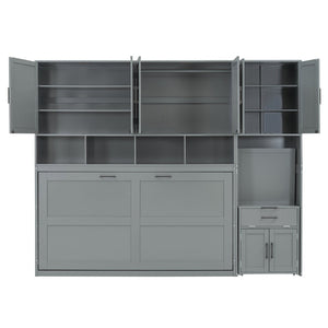 English Elm Twin Murphy Wall Bed with Integrated Desk Wardrobe and Drawers for Studio Spaces Gray LP000595AAE-3