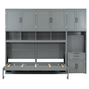 English Elm Twin Murphy Wall Bed with Integrated Desk Wardrobe and Drawers for Studio Spaces Gray LP000595AAE-3