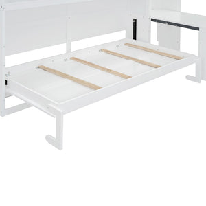 English Elm Twin Murphy Wall Bed with Integrated Desk Wardrobe and Drawers for Studio Spaces White LP000595AAK-3