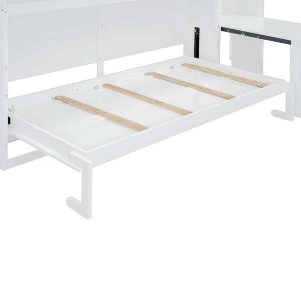 English Elm Twin Murphy Wall Bed with Integrated Desk Wardrobe and Drawers for Studio Spaces White LP000595AAK-3