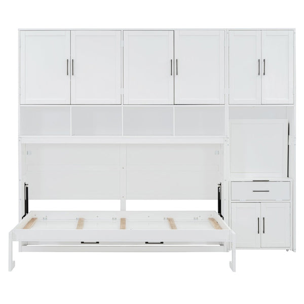 English Elm Twin Murphy Wall Bed with Integrated Desk Wardrobe and Drawers for Studio Spaces White LP000595AAK-3