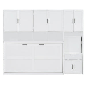 English Elm Twin Murphy Wall Bed with Integrated Desk Wardrobe and Drawers for Studio Spaces White LP000595AAK-3