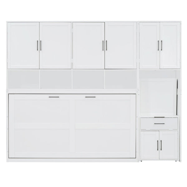 English Elm Twin Murphy Wall Bed with Integrated Desk Wardrobe and Drawers for Studio Spaces White LP000595AAK-3