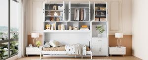 English Elm Twin Murphy Wall Bed with Integrated Desk Wardrobe and Drawers for Studio Spaces White LP000595AAK-3