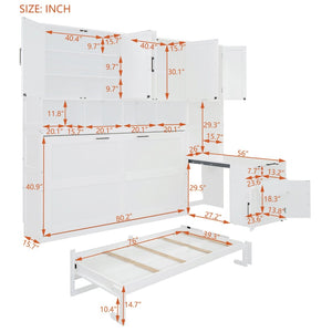 English Elm Twin Murphy Wall Bed with Integrated Desk Wardrobe and Drawers for Studio Spaces White LP000595AAK-3