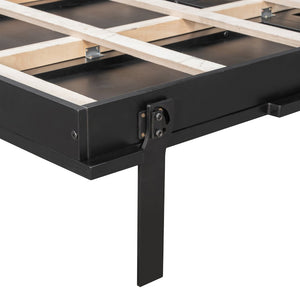 English Elm Queen Murphy Wall Bed with Oak Veneer Cabinetry Led Lighting Shelves for Small Spaces Black LP000635AAB